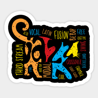 Colorful Jazz Cat With Jazz Genres Sticker